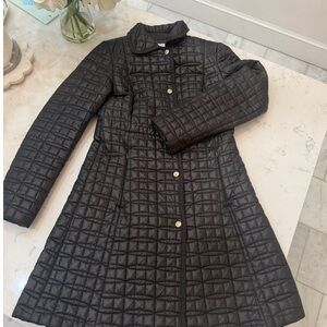kate spade Black Quilted A-Line Puffer Coat with Gold Buttons